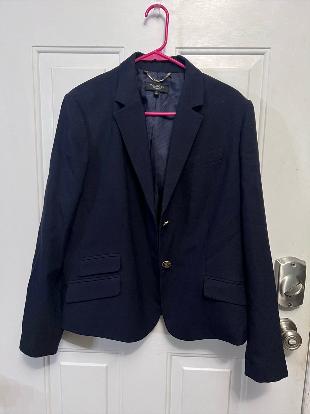 Talbots Women’s 18 Navy Wool Blazer Gold Crest Buttons Classic Fit Fully Lined